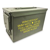 Winchester, NATO 9mm Luger, 124 Grain, FMJ, 1,000 Rounds with Ammo Can