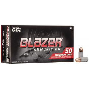 CCI Blazer Aluminum Handgun Ammunition 9mm Luger 115 gr FMJ 1145 fps 50/ct