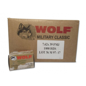 Wolf Military Classic Rifle Ammunition 7.62x39 124 gr FMJ 2330 fps 1000/ct