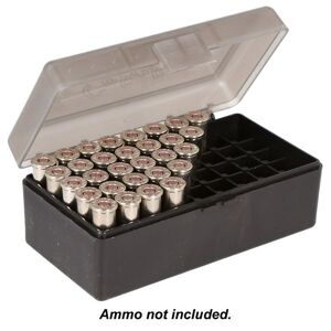 Cabela's Pistol Caliber-Specific Ammo Box - Black Ammo Box with Smoke Lid - .243 Win./6.5mm CM/.308 Win. - 50 Rounds