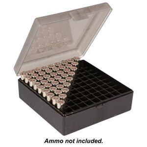 Cabela's Pistol Caliber-Specific Ammo Box - Black Ammo Box with Smoke Lid - .40 S&W/10mm/.45 ACP - 100 Rounds