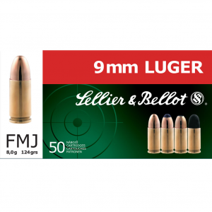 SELLIER & BELLOT 9mm 124 Grain FMJ Ammo, 50 Round Box (SB9B)