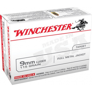 Winchester USA Handgun Ammunition 9mm Luger 115 gr FMJ 100/box