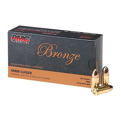 Pmc Ammunition Bronze 9mm Luger Handgun Ammo - 9mm Luger 124gr Full Metal Jacket 50/Box