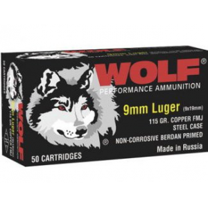 Wolf Polyformance Handgun Ammunition 9mm Luger 115 gr FMJ 1150 fps 500/box