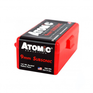 ATOMIC 9mm 147Gr Subsonic BMHP 50rd Box Ammo (00438)