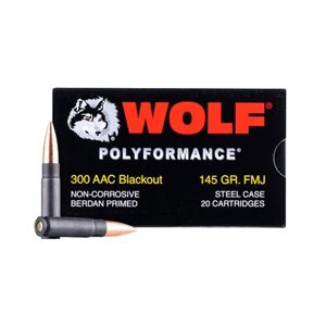 Wolf Wpa Polyformance 300 Aac Blackout Ammo - 300 Aac Blackout 145gr Full Metal Jacket Bimetal 500 Case