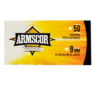 Armscor Handgun Ammunition 9mm Luger 115 gr FMJ 1097 fps 50/ct