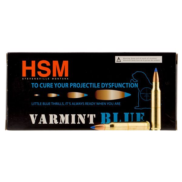 HSM Varmint Blue Centerfire Rifle Ammo - .223 Remington - 55 Grain - 20 Rounds