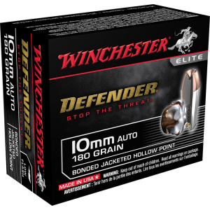 Winchester Defender Handgun Ammunition 10mm Auto 180 gr 1240 fps JHP 20/ct