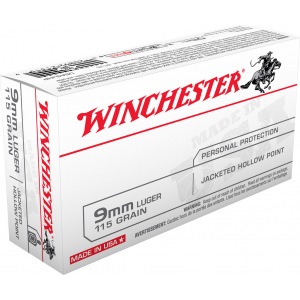 Winchester USA Handgun Ammunition 9mm Luger 115 gr JHP 50/box