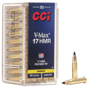 CCI Rimfire Ammunition .17 HMR 17 gr VMax 2550 fps 50/ct