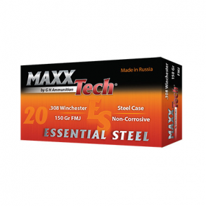 Maxxtech Essential Steel Rifle Ammunition .308 Win 150 gr FMJ 2800 fps 1000/ct Case (50-20rd Boxes)