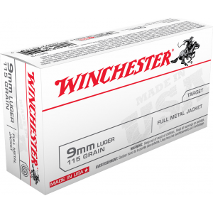 Winchester USA Handgun Ammunition 9mm Luger 115 gr FMJ 50/box
