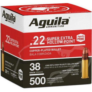 Aguila Super Extra High Velocity Rifle Ammunition .22 LR 38 gr CPHP 1280 fps 500/ct