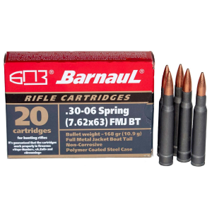 Barnual Polycoated Steel Case Rifle Ammunition .30-06 Sprg 168 gr FMJ 2612 fps 500/ct (Case)
