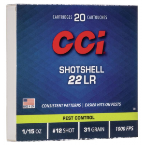 CCI Rimfire Shotshell Ammunition .22 LR 1/15 oz #12 31 gr 1000 fps 20/ct
