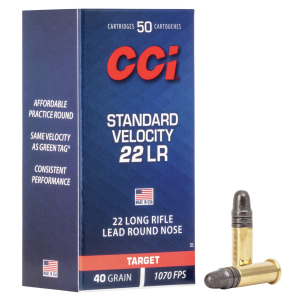 CCI Standard Velocity Rimfire Ammuntion .22 LR 40 gr LRN 1070 fps 50/ct