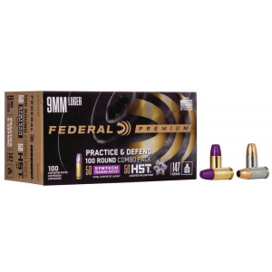 FEDERAL 9MM LUGER 147GR PRACTICE & DEFEND HST/SYNTECH COMBO AMMO 100RD
