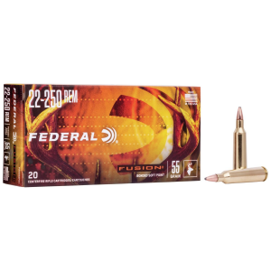 Federal Fusion Rifle Ammunition .22-250 Rem 55 gr BTSP 3600 fps - 20/box