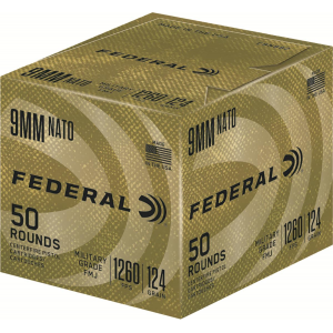 Federal NATO Military Grade Ball Handgun Ammunition 9mm Luger 124 gr FMJ 1030 fps 50/ct