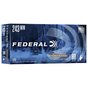 Federal Power-Shok Rifle Ammunition .243 Win 80 gr SP 3330 fps - 20/box
