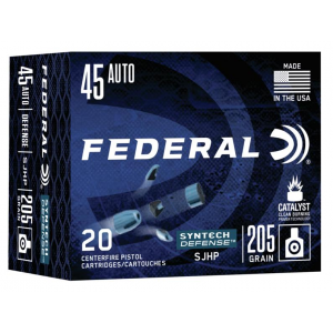 Federal Syntech Defense Handgun Ammuntion .45 ACP SJHP 830 fps 20/ct