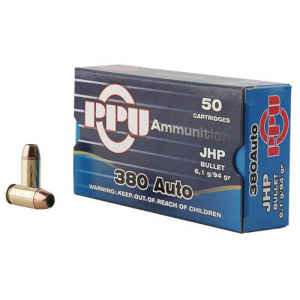 PPU Handgun Ammunition .380 ACP 94 gr JHP 951 fps 951 fps 50/ct