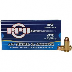 PPU Handgun Ammunition .40 S&W Auto 180 gr JHP 967 fps 50/ct