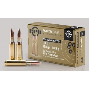 PPU Match Rifle Ammunition .308 Win Match 168 gr HPBT 2610 fps 20/ct
