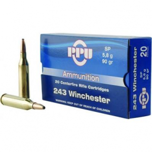 PPU Rifle Ammunition .243 Win 90 gr SP 3100 fps 20/ct