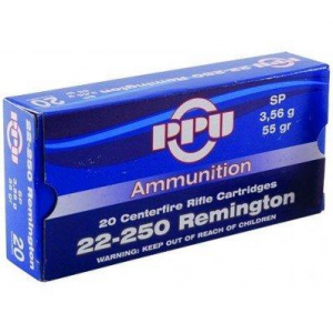 PPU Rifle Ammunition 22-250 Rem 55 gr SP 3680 fps 20/ct