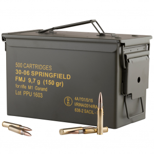 PPU Standard Rifle 30-06 Springfield 150 gr FMJ 500rd/Cs Ammo Can (PP3006GMC)