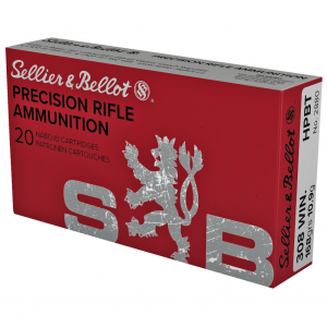 Sellier & Bellot Precision Rifle Ammo, 308 Winchester, 168Gr, Boat Tail Hollow Point, 20 Round Box SB308G
