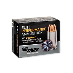 Sig Elite V-Crown Handgun Ammunition 10mm Auto 180 gr JHP 1250 fps 20/ct