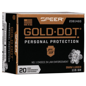 Speer Gold Dot Handgun Ammunition 9mm Luger 115 gr HP 1210 fps 20/ct