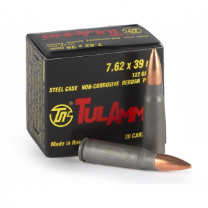 Tulammo Steel Case Rifle Ammunition 7.62x39 122gr FMJ 2396 fps 1000/ct (Case of 50 20/ct Boxes)