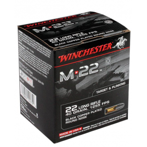 Winchester M-22 Rimfire Rifle Ammunition .22 LR 40 gr RN 500/Box