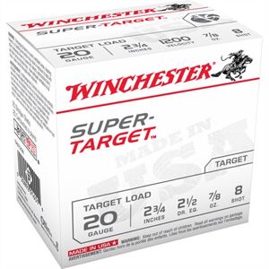 Winchester Super Target Ammo 20 Gauge 2-3/4" 7/8 Oz #7.5 Shot - 20 Gauge 2-3/4" 7/8 Oz #8 Shot 25/Box