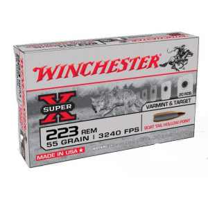Winchester Super-X Varmint & Target Rifle Ammunition .223 Rem 55gr BTHP 3240 fps 500/ct Case (20rd Boxes)