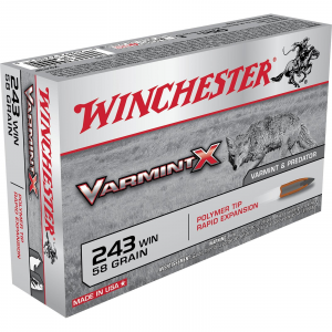 Winchester Varmint X Rifle Ammunition .243 Win 58 gr Poly Tip 3850 fps - 20/box