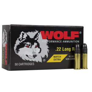 Wolf Match Extra Rimfire Ammunition .22 LR 40 gr RN 1050 fps 50/box