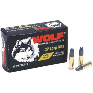 Wolf Match Target Rimfire Ammunition .22 LR 40 gr RN 50/box