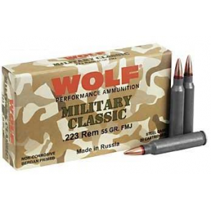 Wolf Military Classic Rifle Ammunition .223 Rem 55 gr FMJ 3241 fps - 20/box