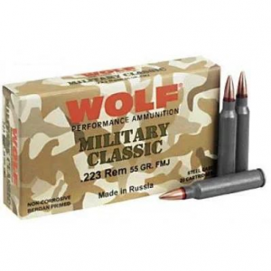 Wolf Military Classic Rifle Ammunition .223 Rem 55 gr FMJ 3241 fps 500/ct Case