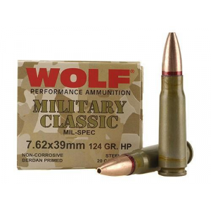 Wolf Military Classic Rifle Ammunition 7.62x39 124 gr HP 2330 fps - 20/box