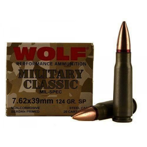 Wolf Military Classic Rifle Ammunition 7.62x39 124 gr SP 2330 fps - 20/box