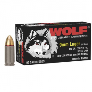 Wolf Polyformance Handgun Ammunition 9mm Luger 115 gr FMJ 1150 fps 50/box