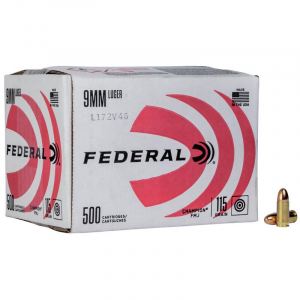 Federal Champion Training Handgun Ammuntion 9mm Luger 115 gr FMJ 1125fps 500/ct (Bulk)