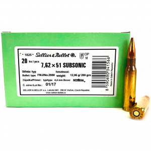 SELLIER & BELLOT 308 Winchester Subsonic 200 FMJ 20 Rd/Box Ammo (SB762SUBB)